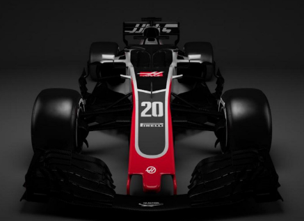 哈斯一级方程式赛车团队率先亮相其2018年F1赛车的图像