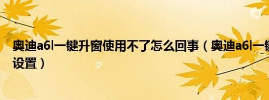 奥迪a6l一键升窗使用不了怎么回事（奥迪a6l一键升窗如何设置）