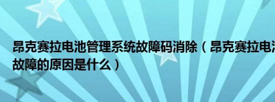 昂克赛拉电池管理系统故障码消除（昂克赛拉电池管理系统故障的原因是什么）
