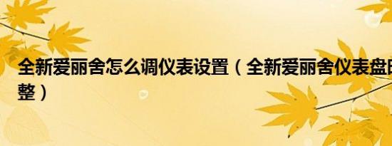 全新爱丽舍怎么调仪表设置（全新爱丽舍仪表盘时间怎么调整）