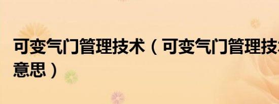 可变气门管理技术（可变气门管理技术是什么意思）