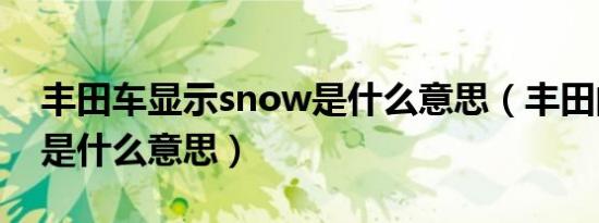 丰田车显示snow是什么意思（丰田的snow是什么意思）
