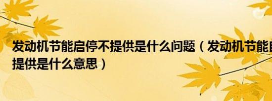 发动机节能启停不提供是什么问题（发动机节能自动启停不提供是什么意思）