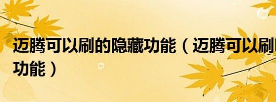 迈腾可以刷的隐藏功能（迈腾可以刷哪些隐蔽功能）