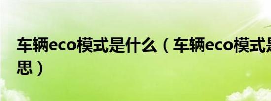 车辆eco模式是什么（车辆eco模式是什么意思）