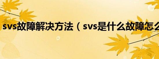 svs故障解决方法（svs是什么故障怎么解决）