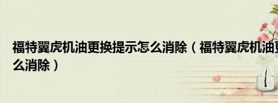 福特翼虎机油更换提示怎么消除（福特翼虎机油更换提示怎么消除）