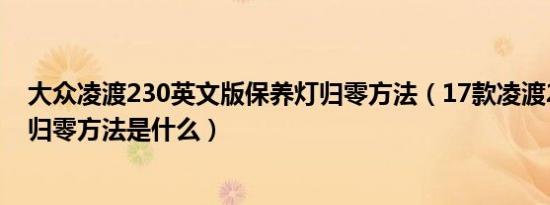 大众凌渡230英文版保养灯归零方法（17款凌渡230保养灯归零方法是什么）