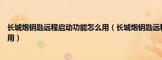 长城炮钥匙远程启动功能怎么用（长城炮钥匙远程启动怎么用）