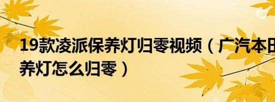 19款凌派保养灯归零视频（广汽本田凌派保养灯怎么归零）