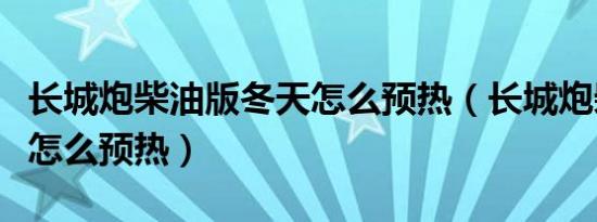 长城炮柴油版冬天怎么预热（长城炮柴油冬天怎么预热）