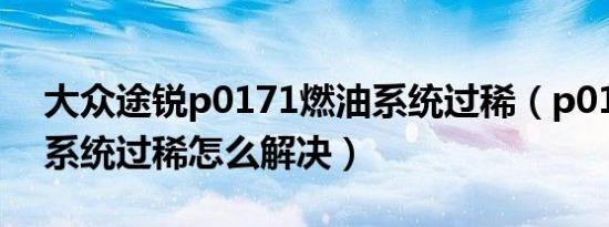 大众途锐p0171燃油系统过稀（p0171燃油系统过稀怎么解决）