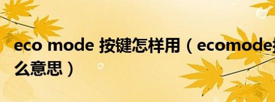 eco mode 按键怎样用（ecomode按钮是什么意思）