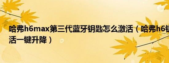 哈弗h6max第三代蓝牙钥匙怎么激活（哈弗h6钥匙怎么激活一键升降）