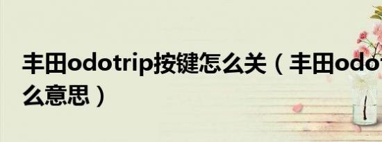 丰田odotrip按键怎么关（丰田odotrip是什么意思）