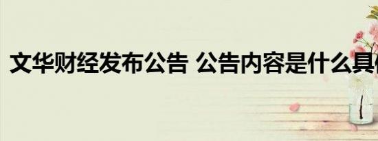文华财经发布公告 公告内容是什么具体情况