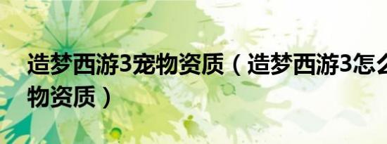 造梦西游3宠物资质（造梦西游3怎么提高宠物资质）