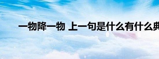 一物降一物 上一句是什么有什么典故