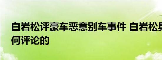 白岩松评豪车恶意别车事件 白岩松具体是如何评论的