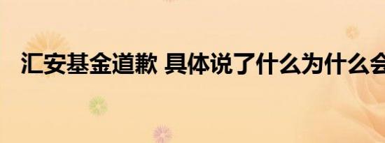 汇安基金道歉 具体说了什么为什么会亏损