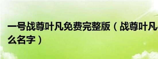 一号战尊叶凡免费完整版（战尊叶凡小说叫什么名字）