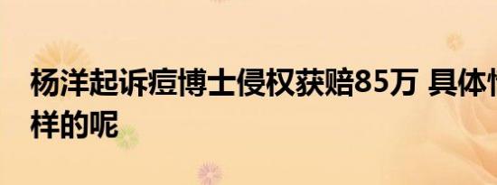 杨洋起诉痘博士侵权获赔85万 具体情况是怎样的呢