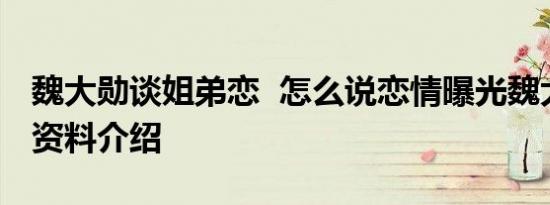 魏大勋谈姐弟恋 怎么说恋情曝光魏大勋个人资料介绍