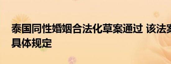 泰国同性婚姻合法化草案通过 该法案有哪些具体规定