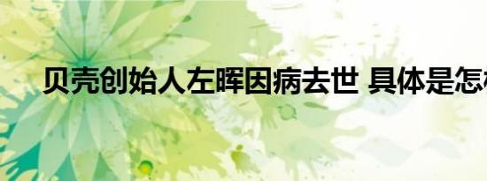 贝壳创始人左晖因病去世 具体是怎样的