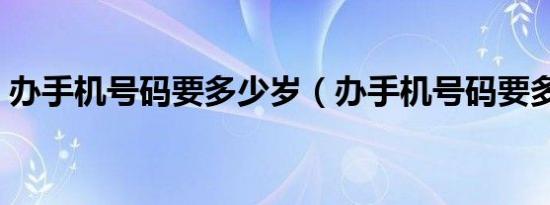 办手机号码要多少岁（办手机号码要多少岁）