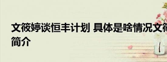 文筱婷谈恒丰计划 具体是啥情况文筱婷资料简介
