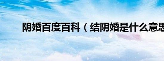 阴婚百度百科（结阴婚是什么意思）