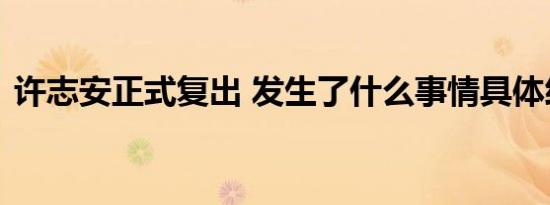 许志安正式复出 发生了什么事情具体经过是