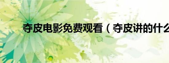 夺皮电影免费观看（夺皮讲的什么）