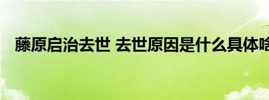 藤原启治去世 去世原因是什么具体啥情况