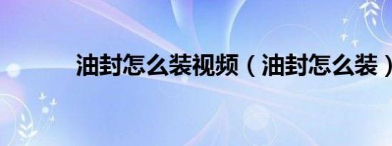 油封怎么装视频（油封怎么装）