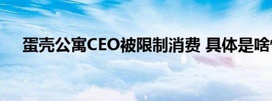 蛋壳公寓CEO被限制消费 具体是啥情况