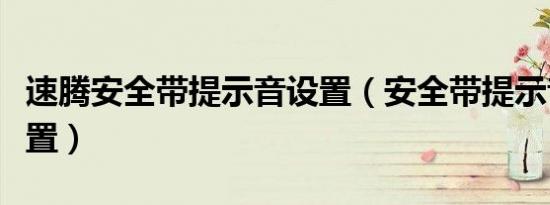 速腾安全带提示音设置（安全带提示音怎么设置）