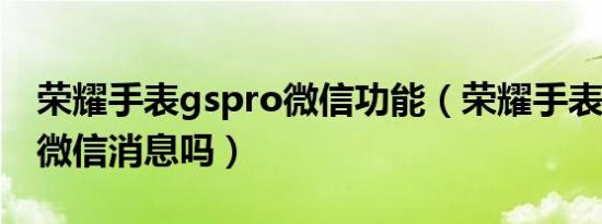 荣耀手表gspro微信功能（荣耀手表2支持发微信消息吗）