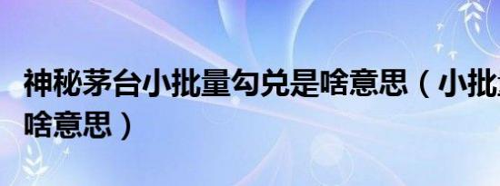 神秘茅台小批量勾兑是啥意思（小批量勾兑是啥意思）