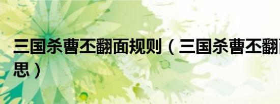 三国杀曹丕翻面规则（三国杀曹丕翻面什么意思）