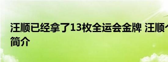 汪顺已经拿了13枚全运会金牌 汪顺个人资料简介