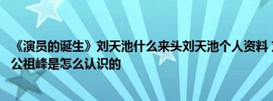 《演员的诞生》刘天池什么来头刘天池个人资料 刘天池与老公祖峰是怎么认识的