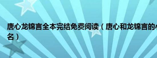 唐心龙锦言全本完结免费阅读（唐心和龙锦言的小说叫什么名）