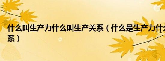 什么叫生产力什么叫生产关系（什么是生产力什么是生产关系）