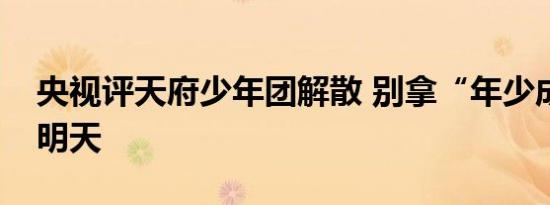 央视评天府少年团解散 别拿“年少成名”赌明天