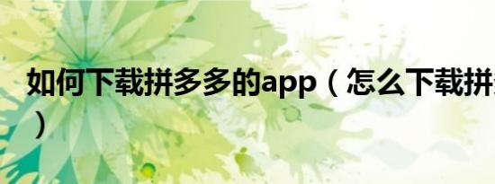 如何下载拼多多的app（怎么下载拼多多app）