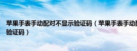 苹果手表手动配对不显示验证码（苹果手表手动配对不显示验证码）