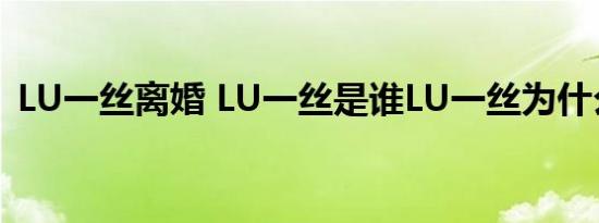 LU一丝离婚 LU一丝是谁LU一丝为什么离婚