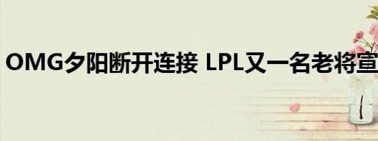 OMG夕阳断开连接 LPL又一名老将宣布退役